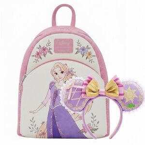New Loungefly Disney Tangled Rapunzel Mini Backpack + Headband Ears Minnie Mouse